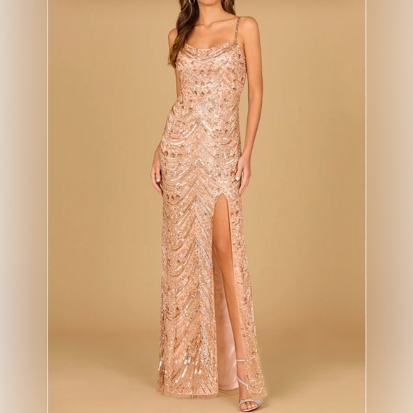 Lara Scoop Neck Beaded Elegant Sequin Prom MOB Evening Gown Blush Women’s 6 NEW - Picture 1 of 16